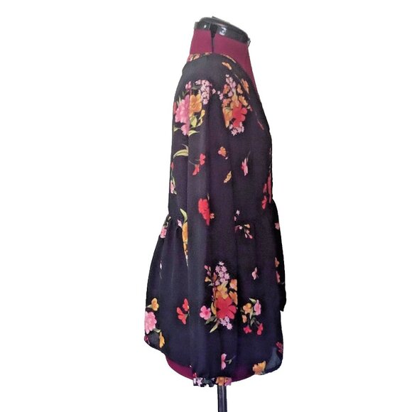 Old Navy Peplum Blouse Multicolor Womens Size Large V Neck Semi Sheer - Picture 4 of 6